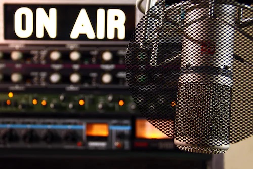 An On Air sign and microphone